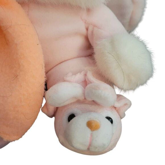 Vintage 11" Commonwealth Pink Bunny with Bunny Slippers Carrot Blanket Plush - Picture 2 of 6
